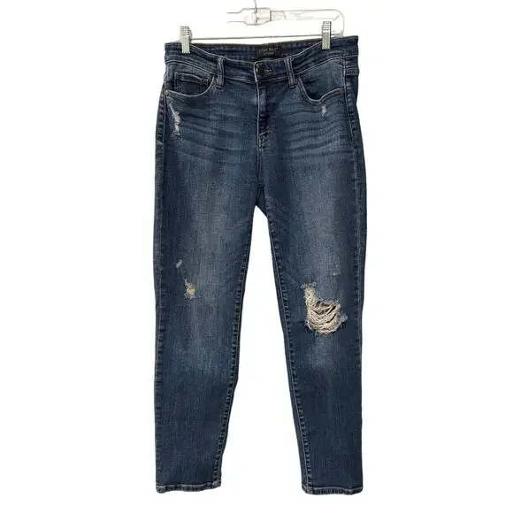 Judy Blue 9/29 The Boyfriend $79 Distressed Slim Fit Jeans Stretch Cotton Denim - Picture 1 of 6